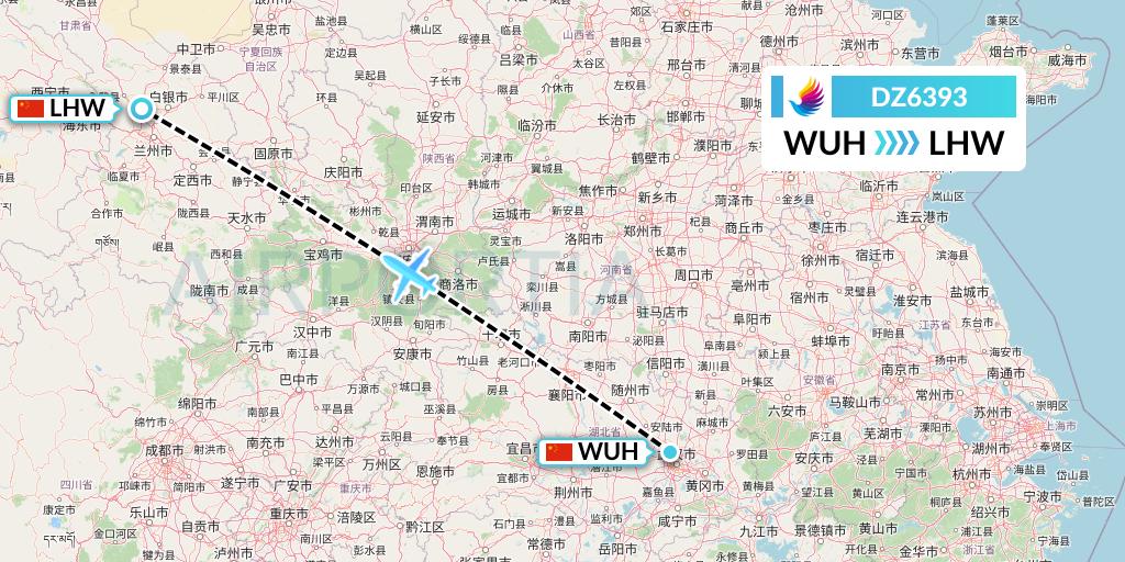 DZ6393 Donghai Airlines Flight Map: Wuhan to Lanzhou