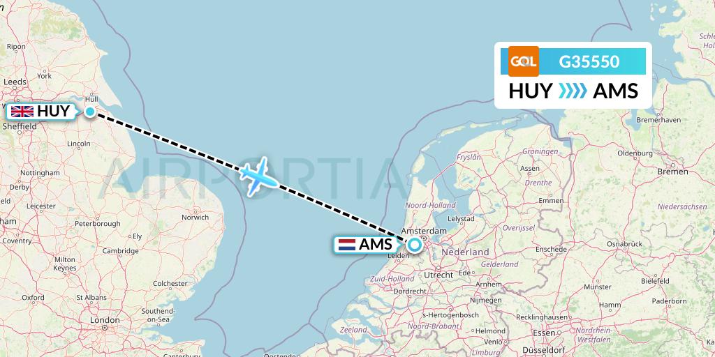 G35550 GOL Transportes Aeros Flight Map: Humberside to Amsterdam