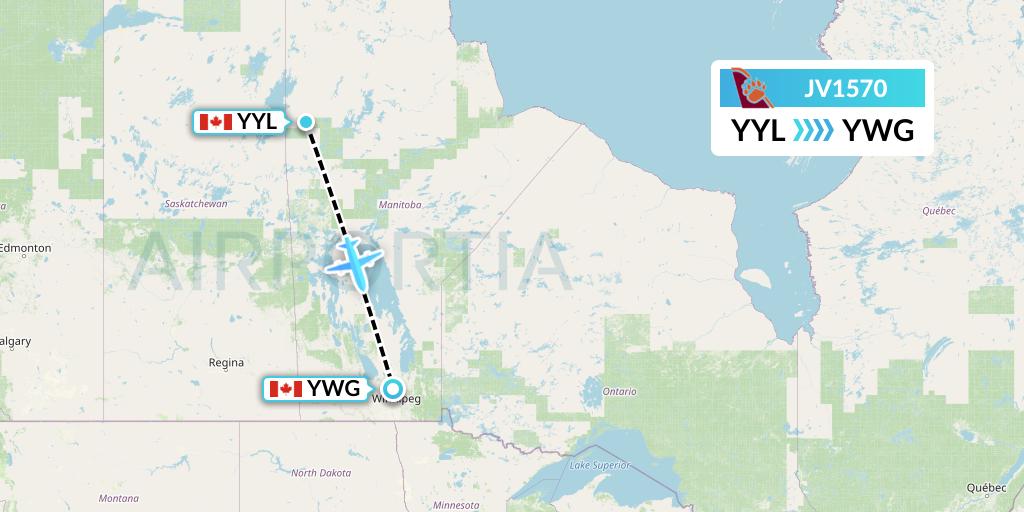 JV1570 Bearskin Airlines Flight Map: Lynn Lake to Winnipeg