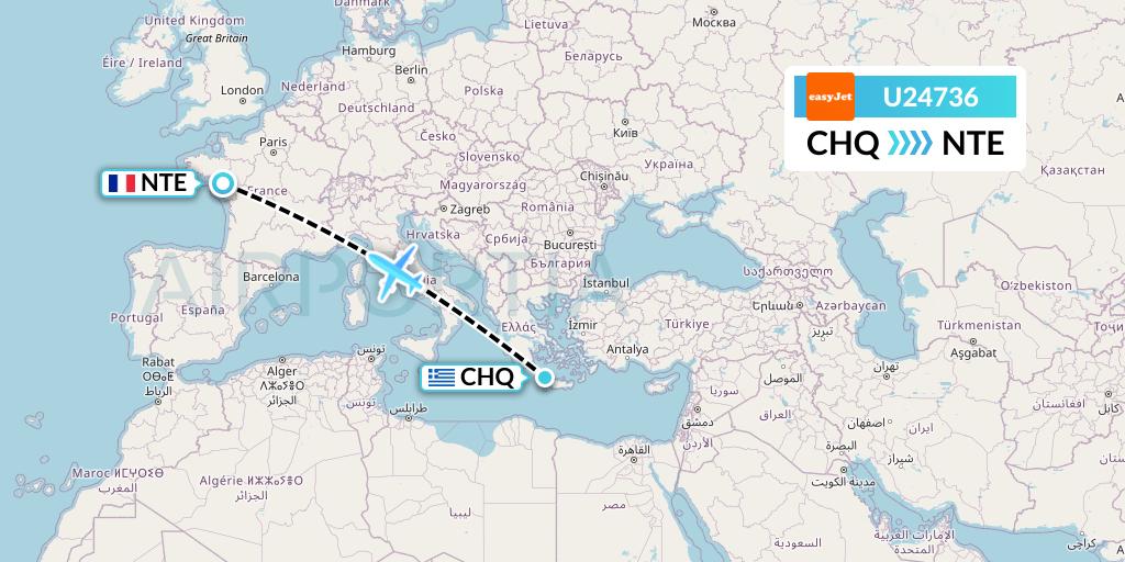 U24736 EasyJet Flight Map: Chania to Nantes