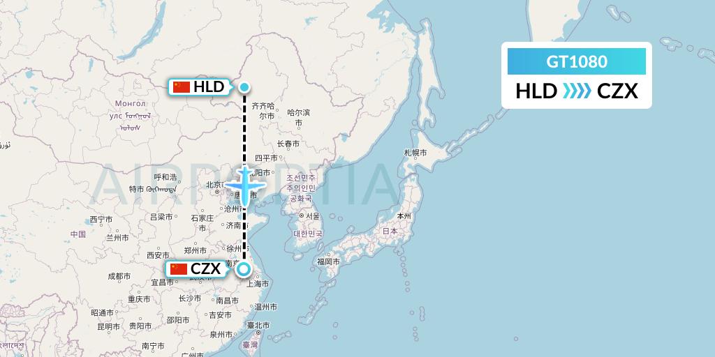GT1080 Air Guilin Flight Map: Hailar to Changzhou