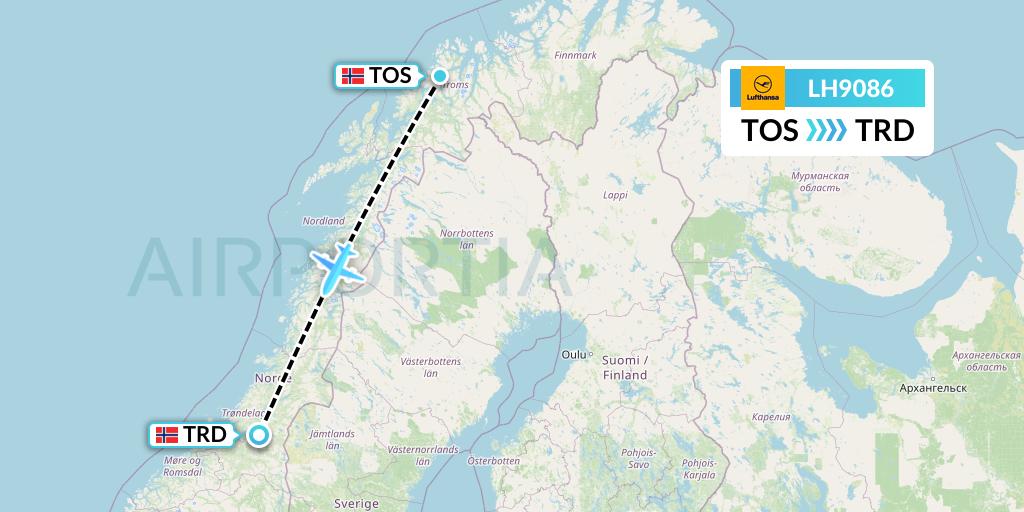LH9086 Lufthansa Flight Map: Tromso to Trondheim
