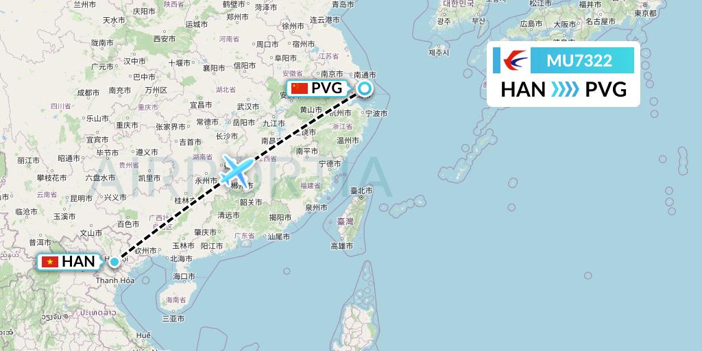 MU7322 China Eastern Airlines Flight Map: Hanoi to Shanghai