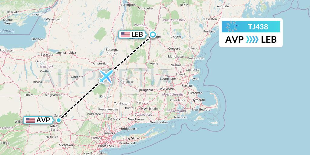 TJ438 Tradewind Aviation Flight Map: Avoca to Lebanon