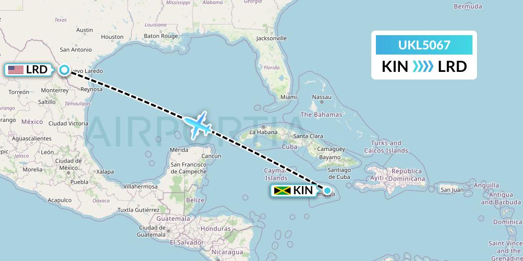 UKL5067 Ukraine Airalliance Flight Map: Kingston to Laredo
