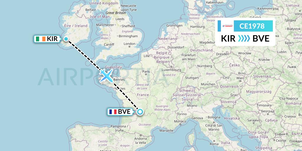 CE1978 Chalair Aviation Flight Map: Kerry to Brive