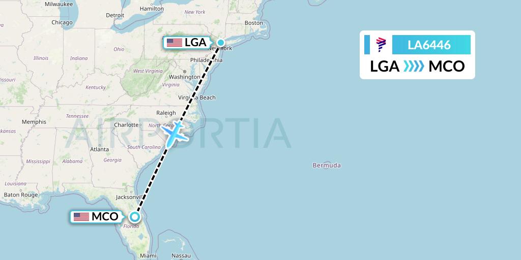 LA6446 LAN Airlines Flight Map: New York to Orlando