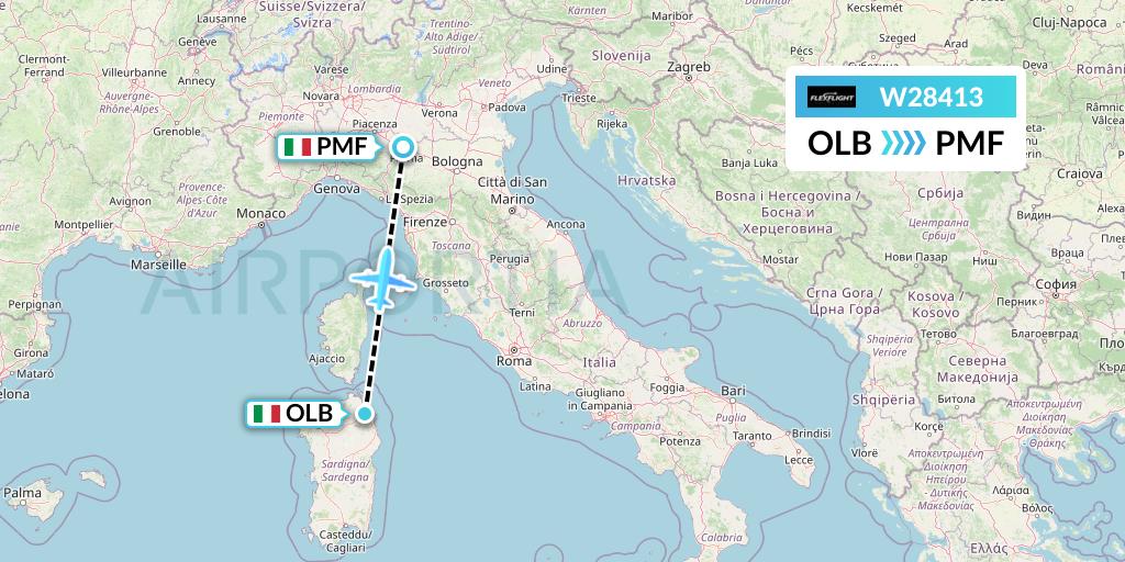 W28413 Flex Flight Flight Map: Olbia to Parma