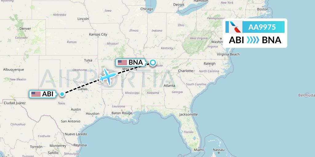AA9975 American Airlines Flight Map: Abilene to Nashville