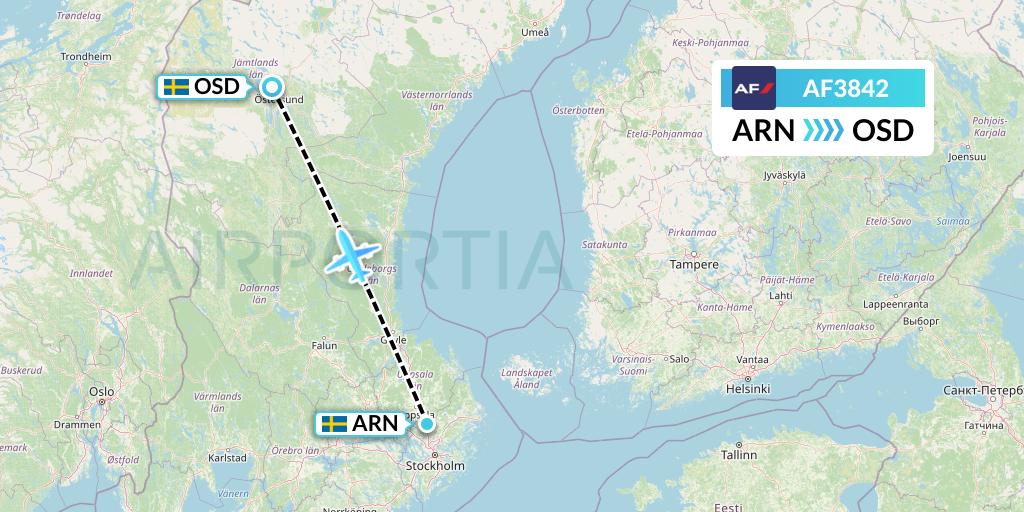 AF3842 Air France Flight Map: Stockholm to Ostersund