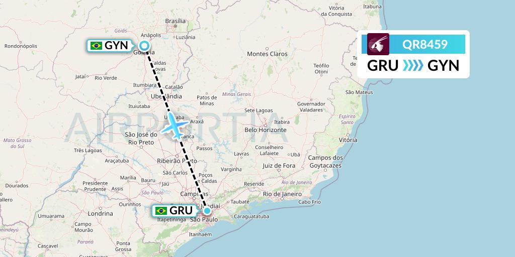 QR8459 Qatar Airways Flight Map: Sao Paulo to Goiania