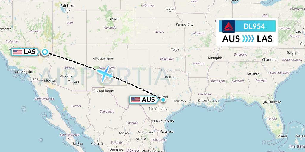 DL954 Delta Air Lines Flight Map: Austin to Las Vegas