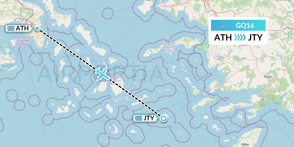 GQ16 Sky Express (Greece) Flight Map: Athens to Astypalaia Island