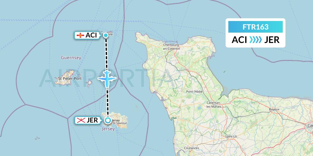 FTR163 Finist'Air Flight Map: Alderney to Jersey