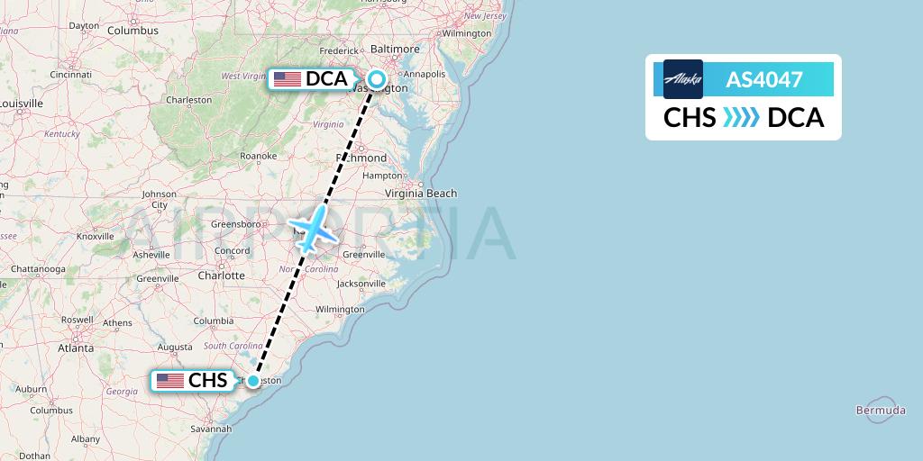 AS4047 Alaska Airlines Flight Map: Charleston to Washington