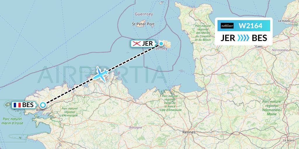 W2164 Flex Flight Flight Map: Jersey to Brest