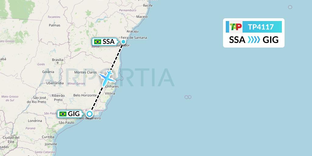 TP4117 TAP Portugal Flight Map: Salvador to Rio de Janeiro