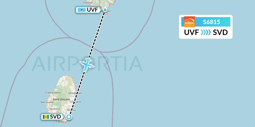 S6815 Sunrise Airways Flight Map: Vieux Fort to Kingstown