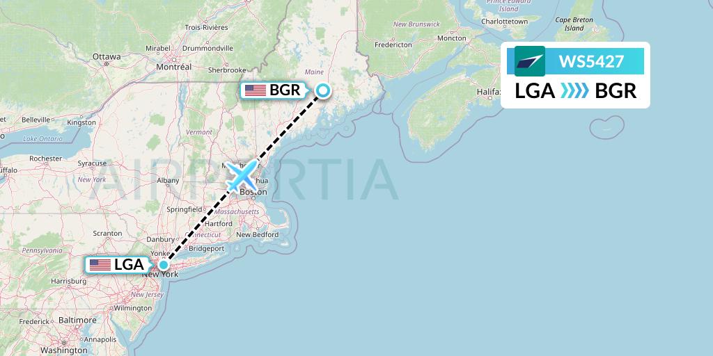 WS5427 WestJet Flight Map: New York to Bangor