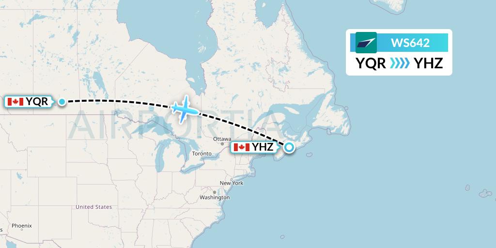 WS642 WestJet Flight Map: Regina to Halifax