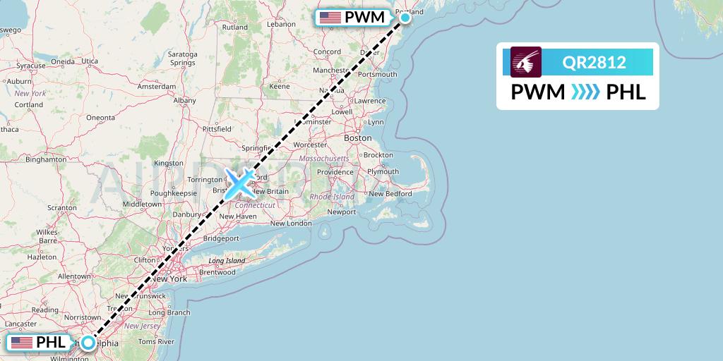 QR2812 Qatar Airways Flight Map: Portland to Philadelphia