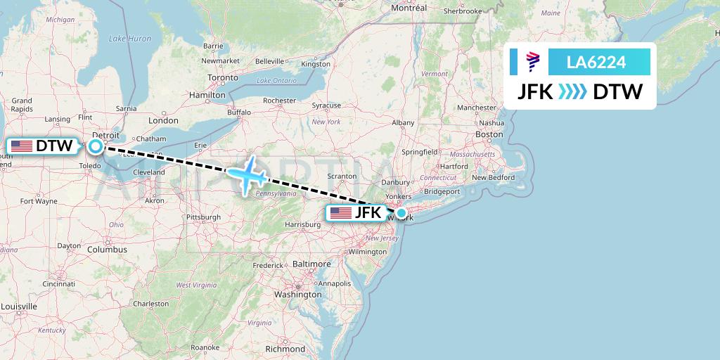 LA6224 LAN Airlines Flight Map: New York to Detroit