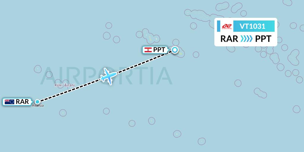 VT1031 Air Tahiti Flight Map: Avarua to Papeete