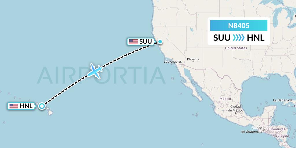 N8405 National Airlines Flight Map: Fairfield to Honolulu