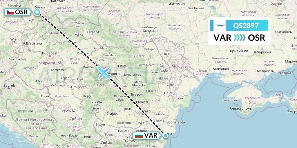 QS2897 Smartwings Flight Map: Varna to Ostrava