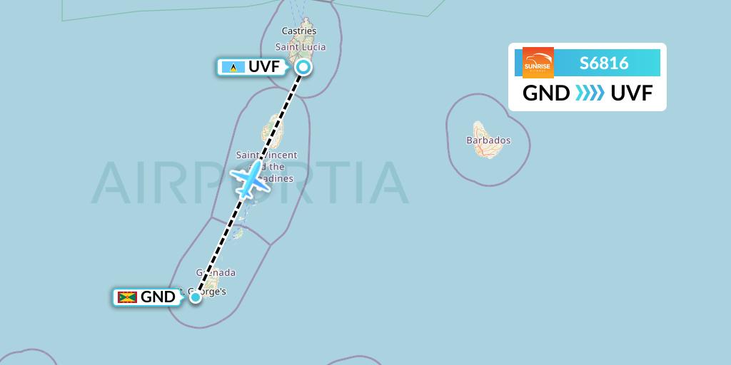 S6816 Sunrise Airways Flight Map: Point Salines to Vieux Fort