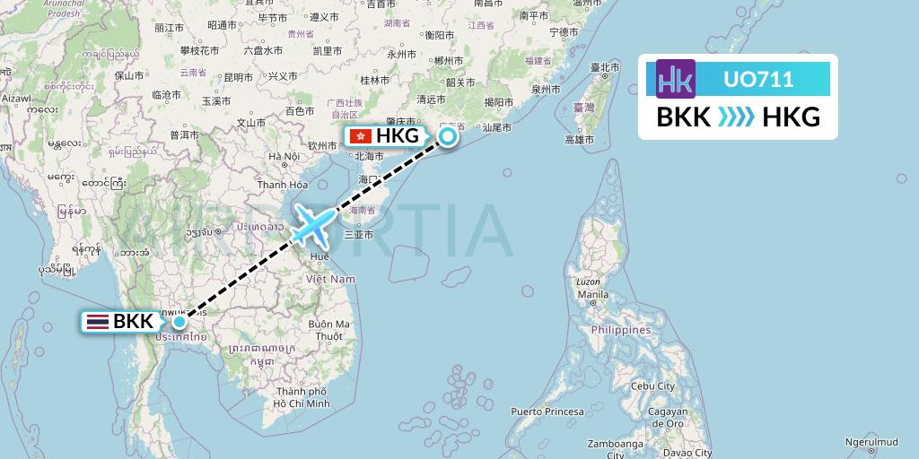 UO711 Hong Kong Express Flight Map: Bangkok to Hong Kong