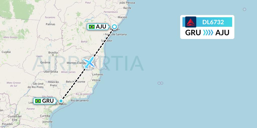 DL6732 Delta Air Lines Flight Map: Sao Paulo to Aracaju