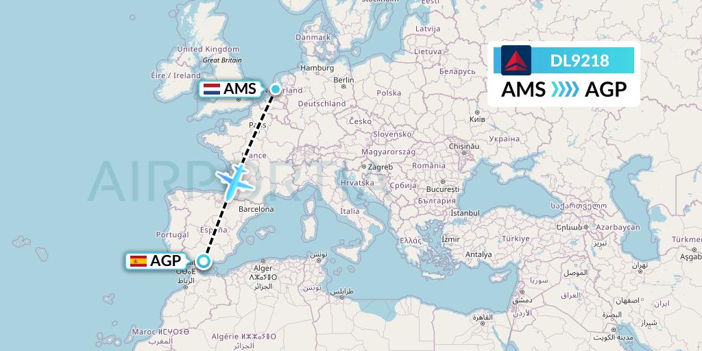 DL9218 Delta Air Lines Flight Map: Amsterdam to Malaga