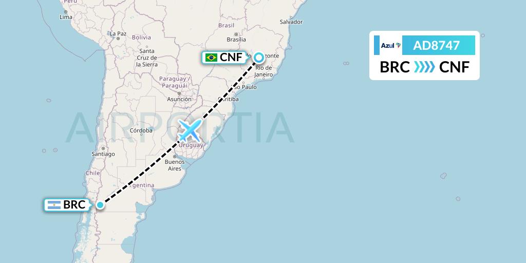 AD8747 Azul Brazilian Airlines Flight Map: San Carlos de Bariloche to Belo Horizonte