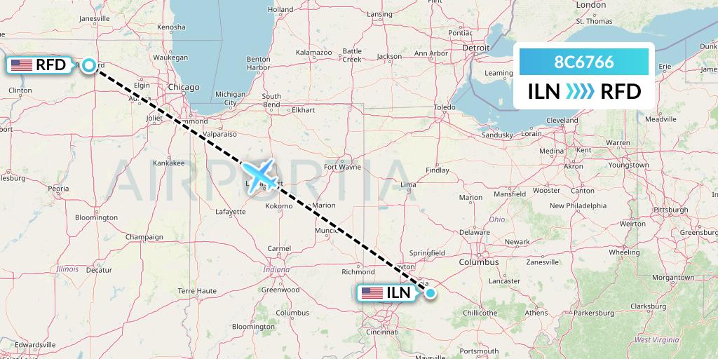 8C6766 Air Transport International Flight Map: Wilmington to Chicago