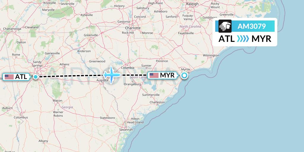 AM3079 Aeromexico Flight Map: Atlanta to Myrtle Beach