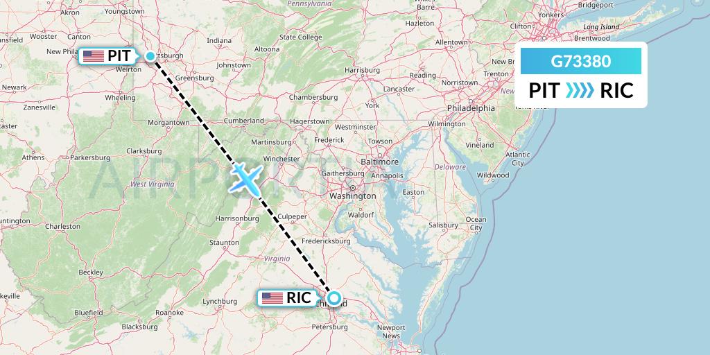 G73380 GoJet Flight Map: Pittsburgh to Richmond