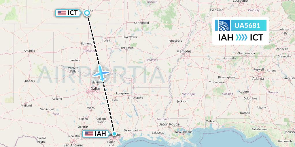 UA5681 United Airlines Flight Map: Houston to Wichita