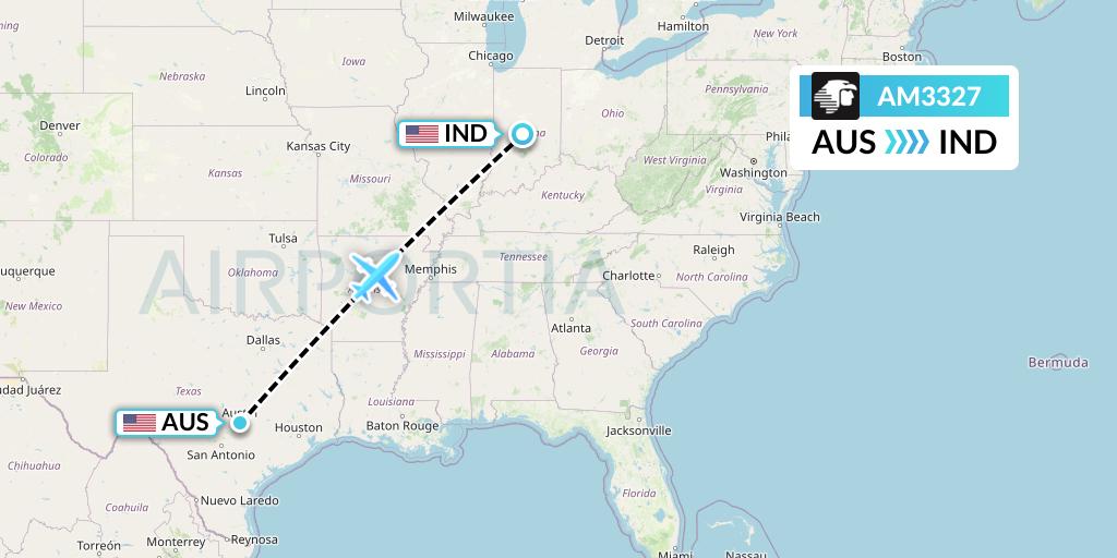 AM3327 Aeromexico Flight Map: Austin to Indianapolis