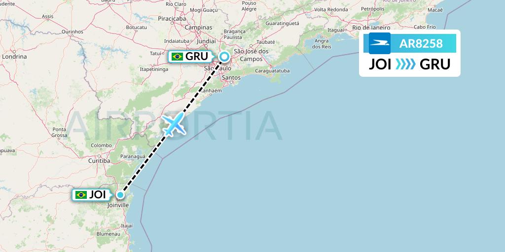 AR8258 Aerolineas Argentinas Flight Map: Joinville to Sao Paulo