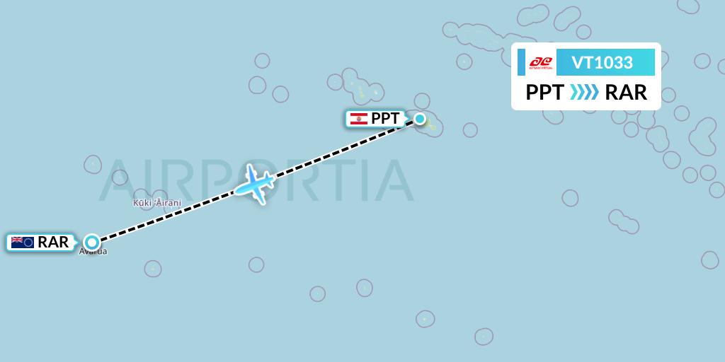 VT1033 Air Tahiti Flight Map: Papeete to Avarua
