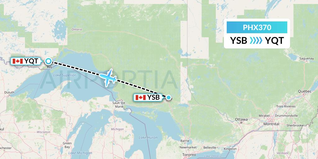 PHX370 SkyCare Flight Map: Sudbury to Thunder Bay