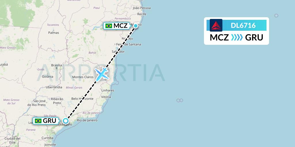 DL6716 Delta Air Lines Flight Map: Maceio to Sao Paulo