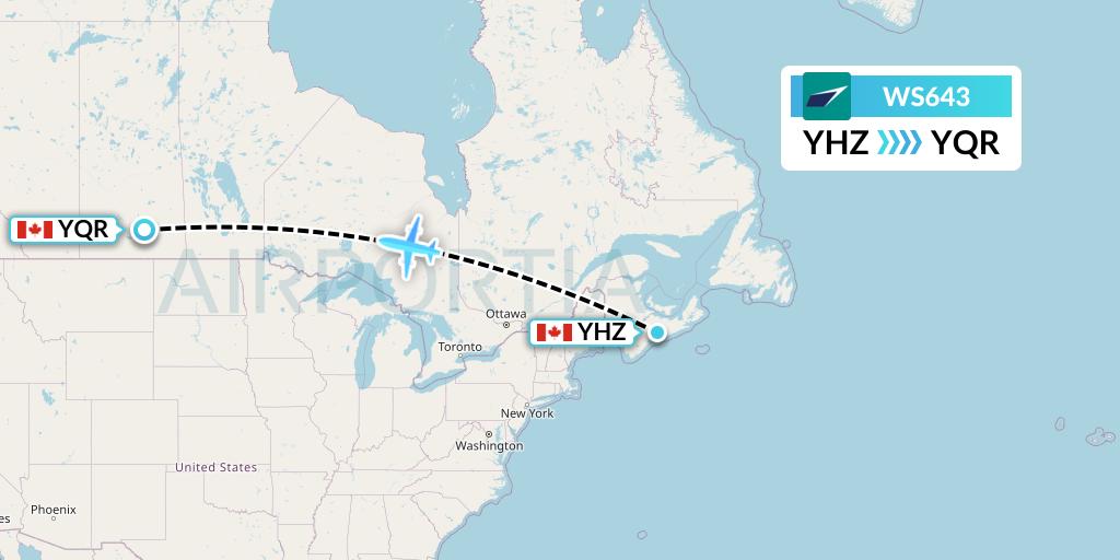 WS643 WestJet Flight Map: Halifax to Regina
