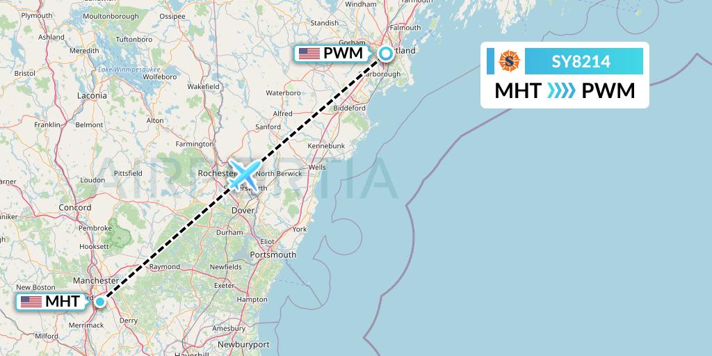 SY8214 Sun Country Airlines Flight Map: Manchester to Portland