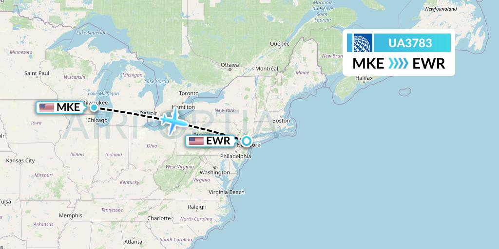 UA3783 United Airlines Flight Map: Milwaukee to New York
