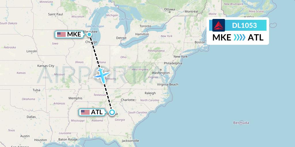 DL1053 Delta Air Lines Flight Map: Milwaukee to Atlanta