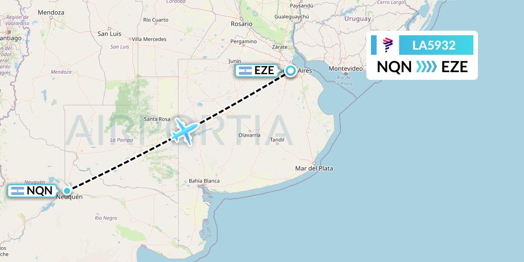 LA5932 LAN Airlines Flight Map: Neuquen to Buenos Aires