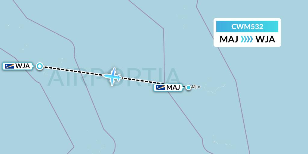 CWM532 Air Marshall Islands Flight Map: Majuro to Woja
