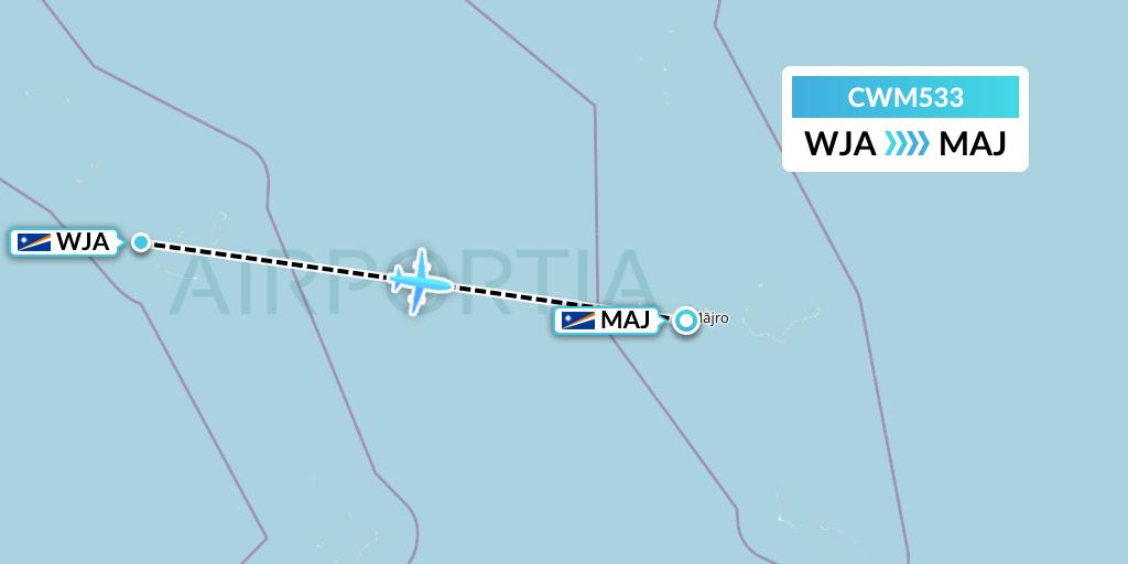 CWM533 Air Marshall Islands Flight Map: Woja to Majuro
